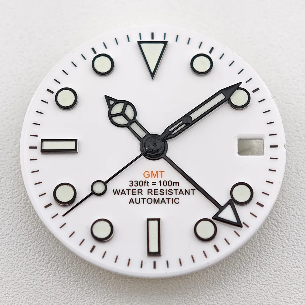 29mm White/Black Sterile Dial Watch GMT Hands Fit NH34Movement Watch parts Custom LOGO Luminous Watch Dial Parts Accessories