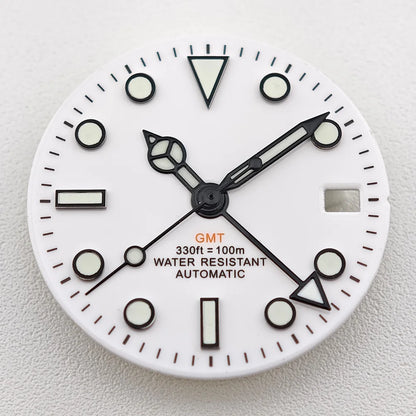 29mm White/Black Sterile Dial Watch GMT Hands Fit NH34Movement Watch parts Custom LOGO Luminous Watch Dial Parts Accessories