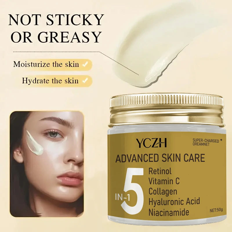 5 in 1 Instant Lifting Advanced Cream, Containing Retinol, Vitamin C, Collagen, Hyaluronic Acid, and Niacinamide, Tightens the Skin, Suitable for All Skin Types, Unisex, Elegant Packaging Design, Advanced Formula