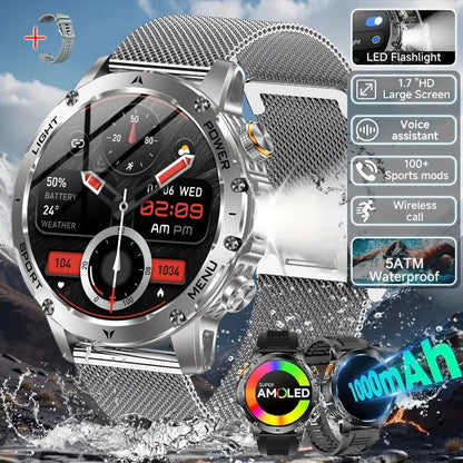 2025 New Outdoor Sports Military 1000mAh Battery Smart Watch Men GPS NFC 5ATM Waterproof Swim AMOLED Bluetooth Call Smartwatch