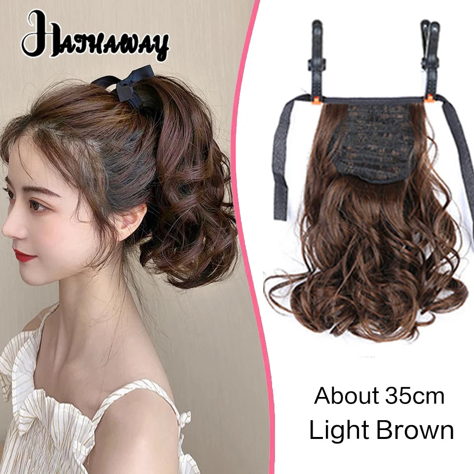 14 Inch Wavy Long Curly Hair Strap-type Pear Flower Curly Wig Ponytail Female Synthetic Fluffy Natural Shopping Commuting Wear