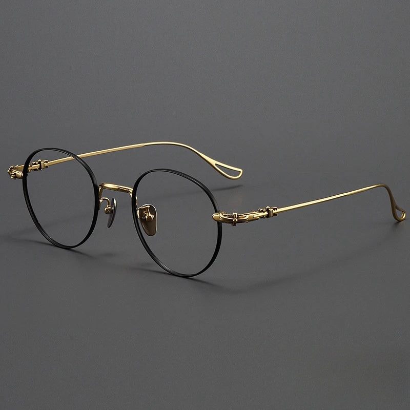 FIRADA Fashion Comfortable Round Glasses Retro Pure Titanium Luxury Eyeglasses Optical Prescription Eyewear Frame Men BK-GP401-C