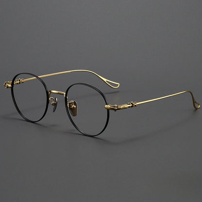 FIRADA Fashion Comfortable Round Glasses Retro Pure Titanium Luxury Eyeglasses Optical Prescription Eyewear Frame Men BK-GP401-C