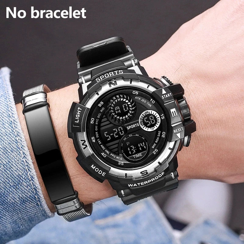 Black Digital Watch for Men Sports Watches Waterproof Outdoor Chronograph Hand Clock G Infantry Shock Student Wristwatch