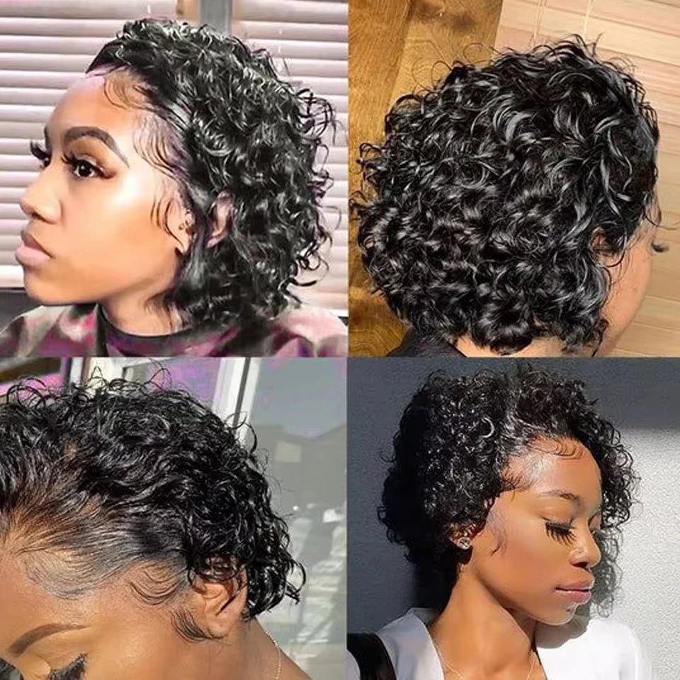 Short Pixie Cut Wigs 13x1 Lace Curly Pixie Human Hair Wigs Brazilian Human Hair 180% Density Curly Cut Bob Wigs 100% Human Hair