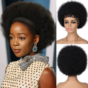Tereshar Synthetic Short  Afro Puff Headband Wigs for Black Women 8inch Afro Puff Hair Kinky Curly Wigs for Daily Party Use