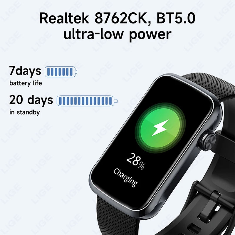 LIGE New Full Touch Screen Smart Watch Women Men Waterproof  Sports Fitness Heart Rate Monitor Ladies Smartwatch For Android ios