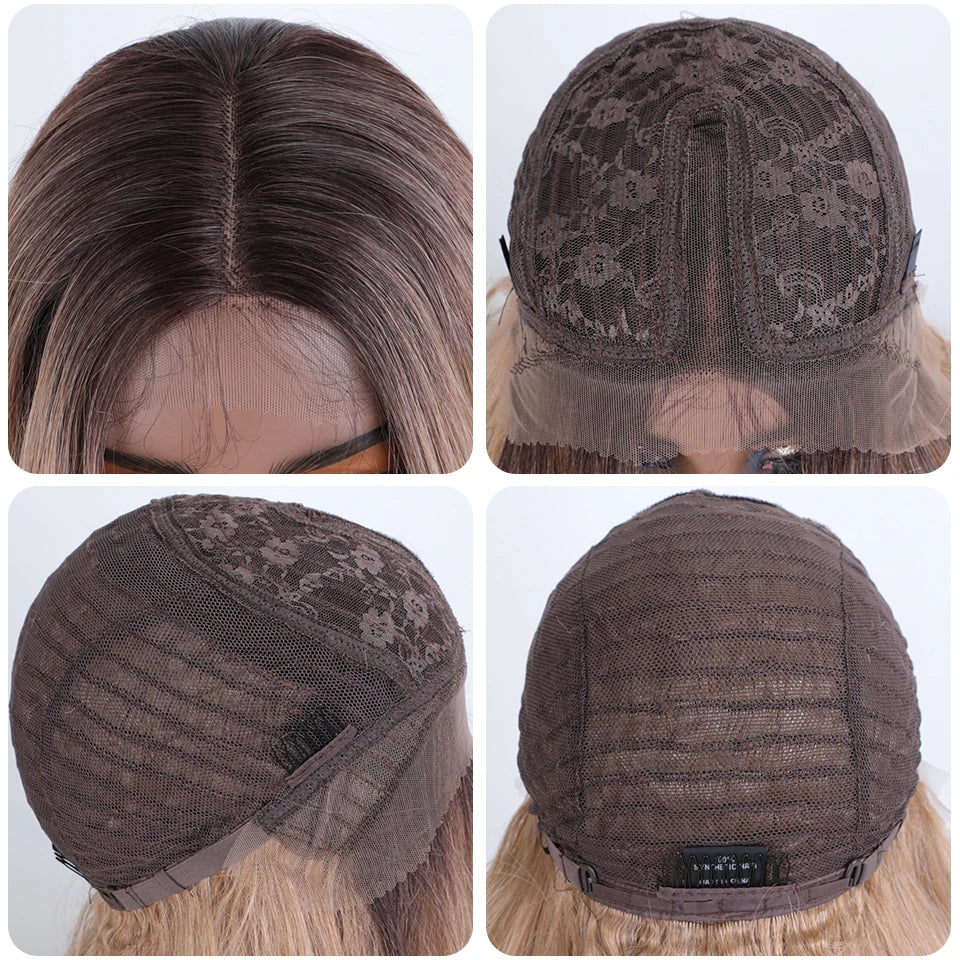 FASHION IDOL 24 inch Lace Front Wigs For Women Synthetic Wigs With Baby Hair Wigs Ombre Brown Blonde Straight Lace Wigs Cosplay