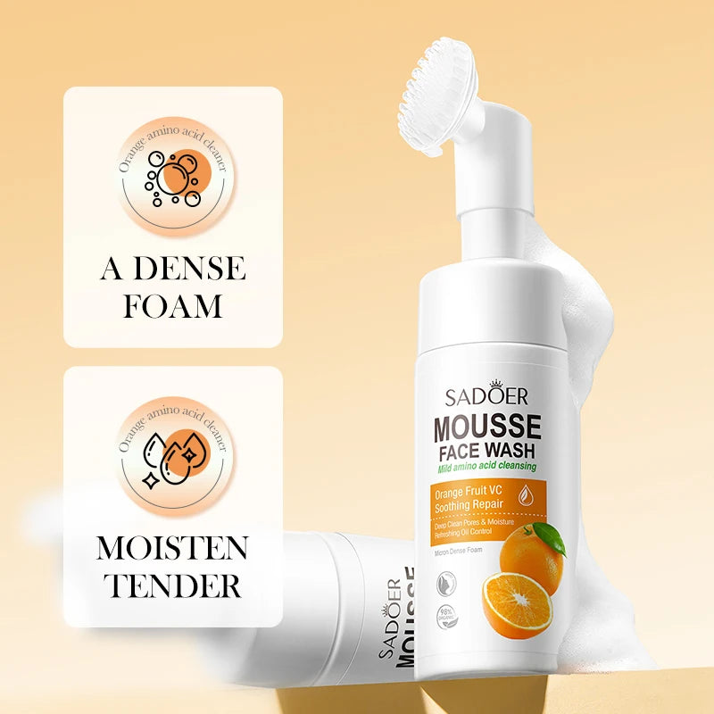 SAODER Fruits orange Facial Cleanser Face Wash Foam Massasge Cleansing Mossee Moisturizing Skin Care Products