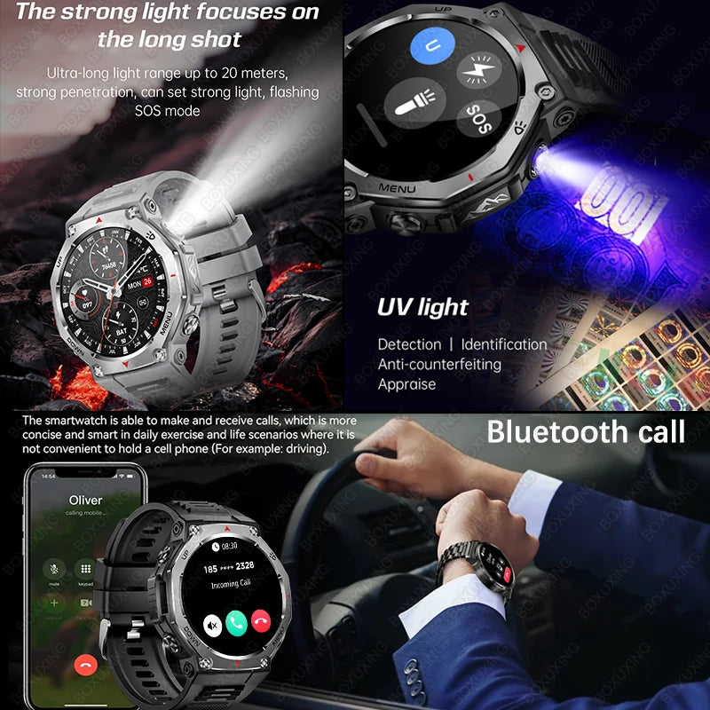 New Military Outdoor Sports Smart Watch Men GPS Motion Track 5 ATM Waterproof Heart Rate HD Bluetooth Call Smartwatch For Xiaomi
