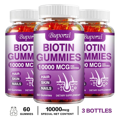 Biotin Gummies 10000mcg - Supports Healthy Hair, Skin and Nails, Boosts Immunity, and Improves Digestion and Absorption