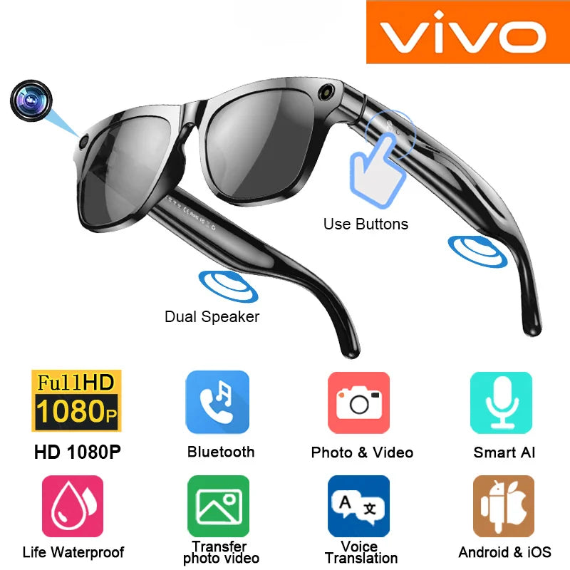 VIVO Fashion AI 100MP Camera Smart Glasses Waterproof Bluetooth Call Playing Music Smart Glasses Identify Pictures Use ChatGPT