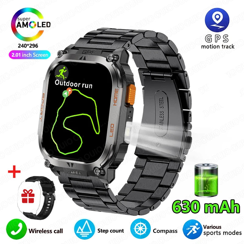 2025 New GPS Track Smart Watch Men IP68 Waterproof 2.01-inch HD Screen Compass 630mah Battery Bluetooth Call Outdoor Smart watch