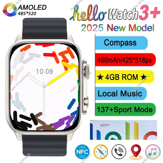 Upgrade Hello Watch 3 + 2025 Series10 SmartWatch 4GB ROM 49mm AMOLED NFC GPT Compass Bluetooth Call SmartWatch For Android IOS