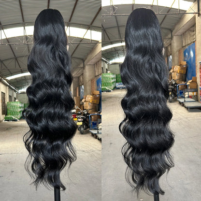 Black Ponytail 28Inches Blond 27/ 613 High Temperature Synthetic Hair Extensions 180grams Ombre Brown Body Wave With Clip in