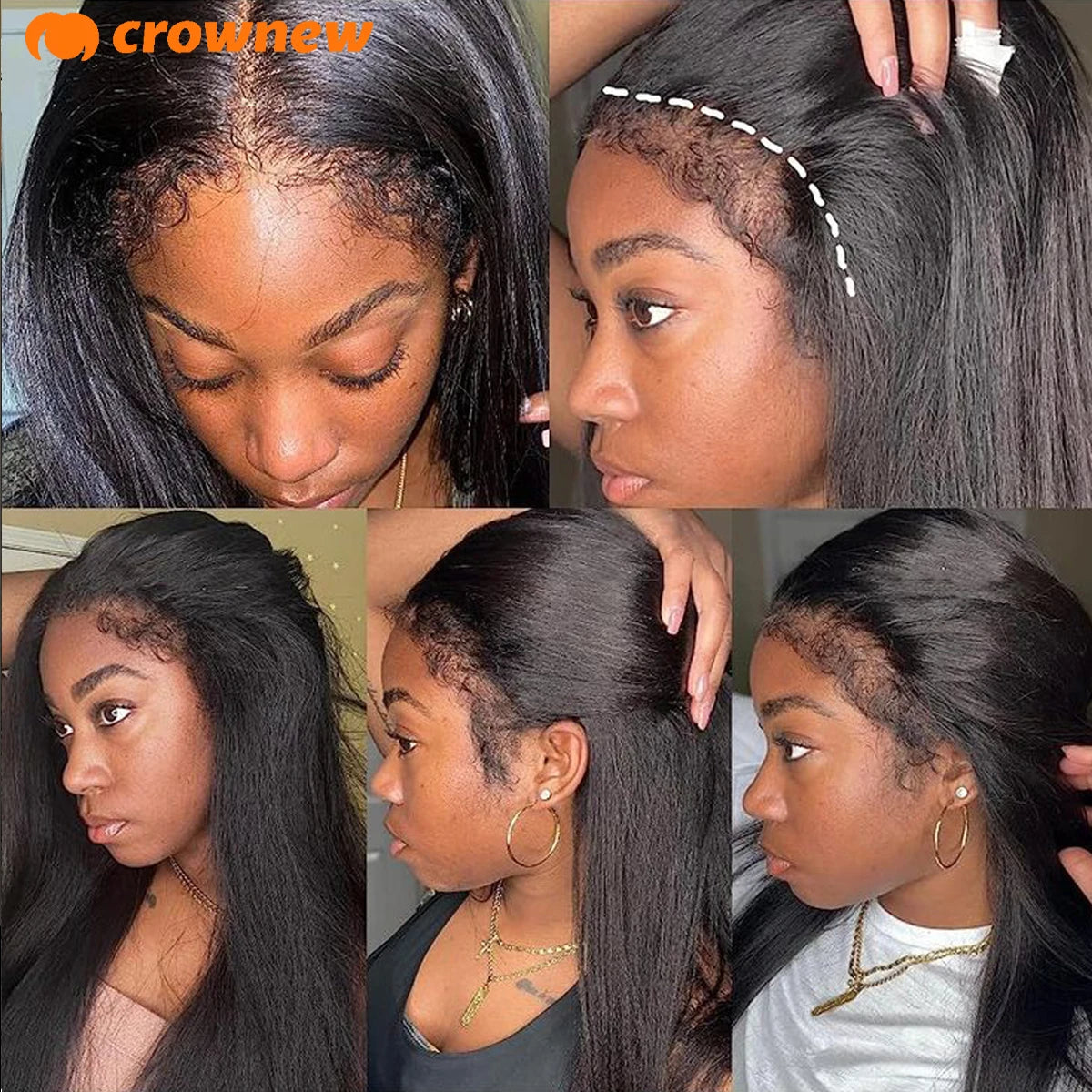 4C kinky Edges Wig Natural Hairline Straight Human Hair Wigs 13x4 HD Lace Frontal Wig Glueless Wigs Human Hair Curly Edges Hair