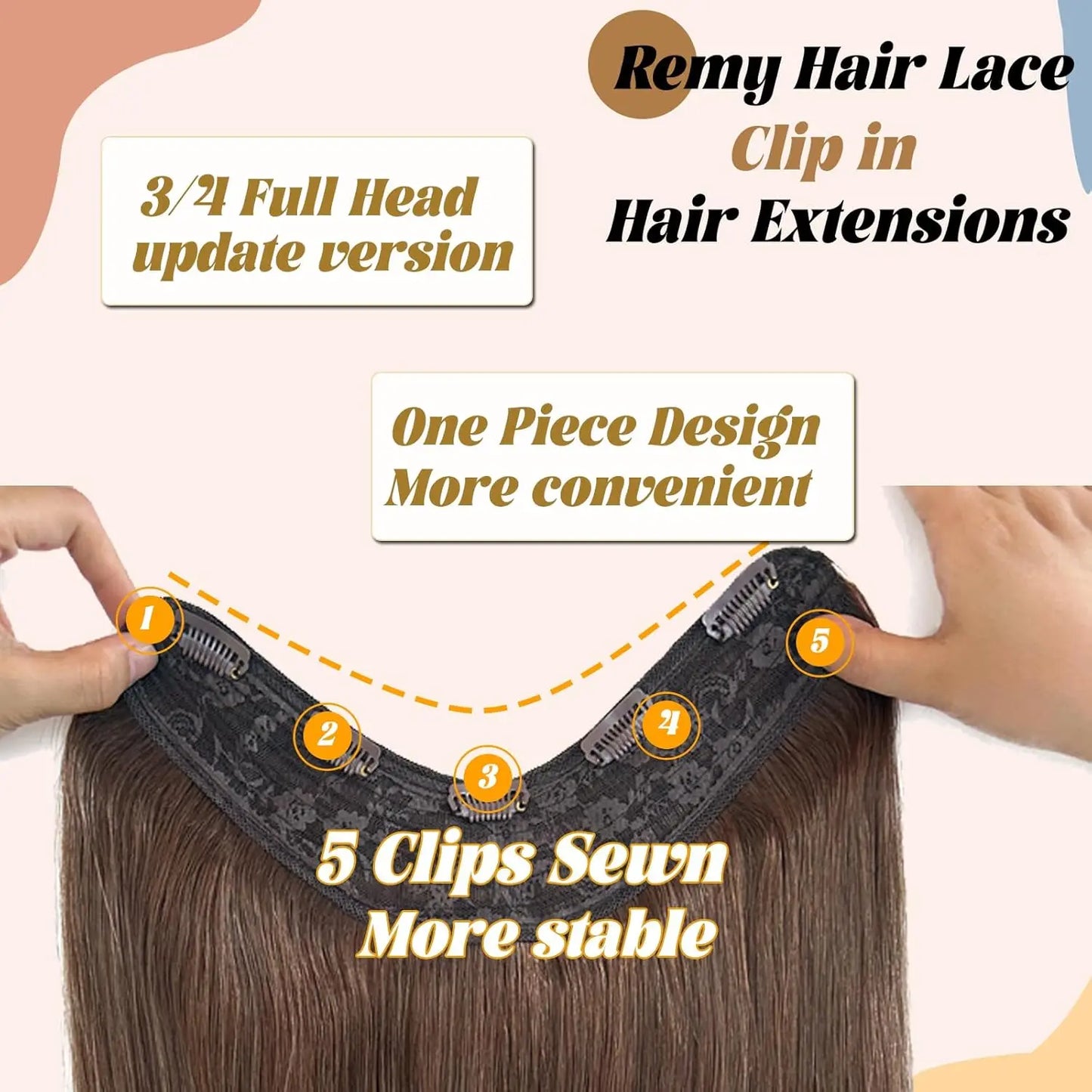 One-Piece Clip In Human Hair Extensions 1 Piece 5 Clips 3/4 Full Head #4 Medium Brown Straight Clip In Human Hair Extensions