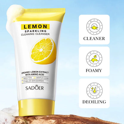 SADOER Peach Green Tea Lemon Facial Cleanser Face Wash Foam Face Cleanser Moisturizing Deep Cleansing Facial Skin Care Cleanser