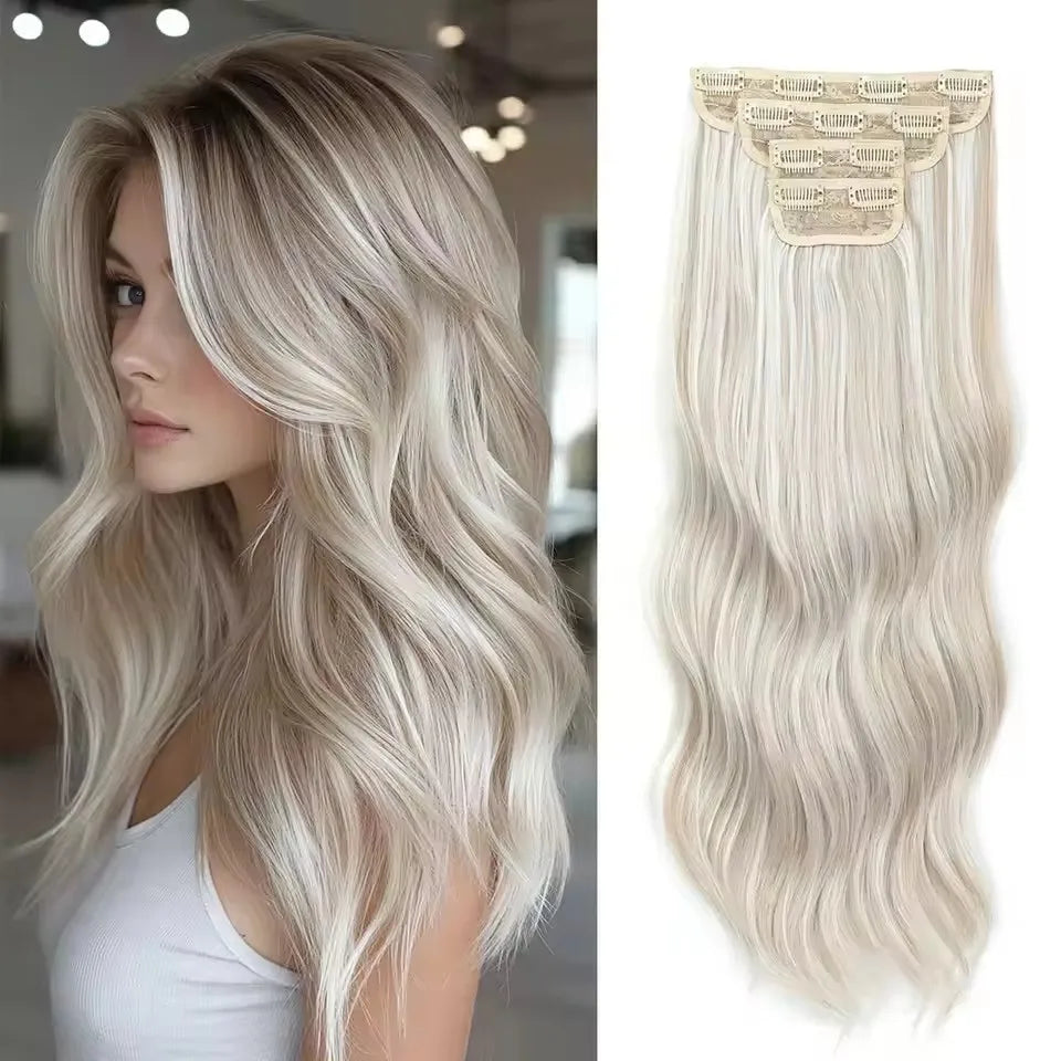 24Inch 61cm Clip IN Body Wave Synthetic Wavy Ombre Blond 27/613 White Clip In Hair Extensions 4Pcs/lot 220g Heat Resistant Fiber