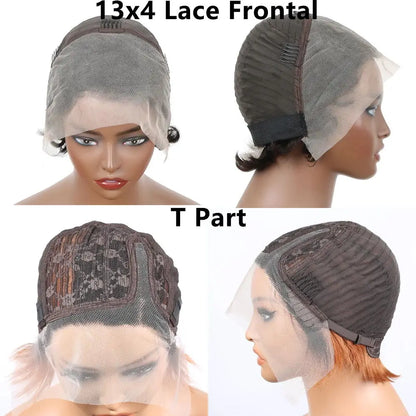 99JPixie Cut 13x4 Transparent Lace Front Wigs For Women Short Bob Wig Inidan Pre Plucked Lace Frontal Human Hair Wig 200 Density