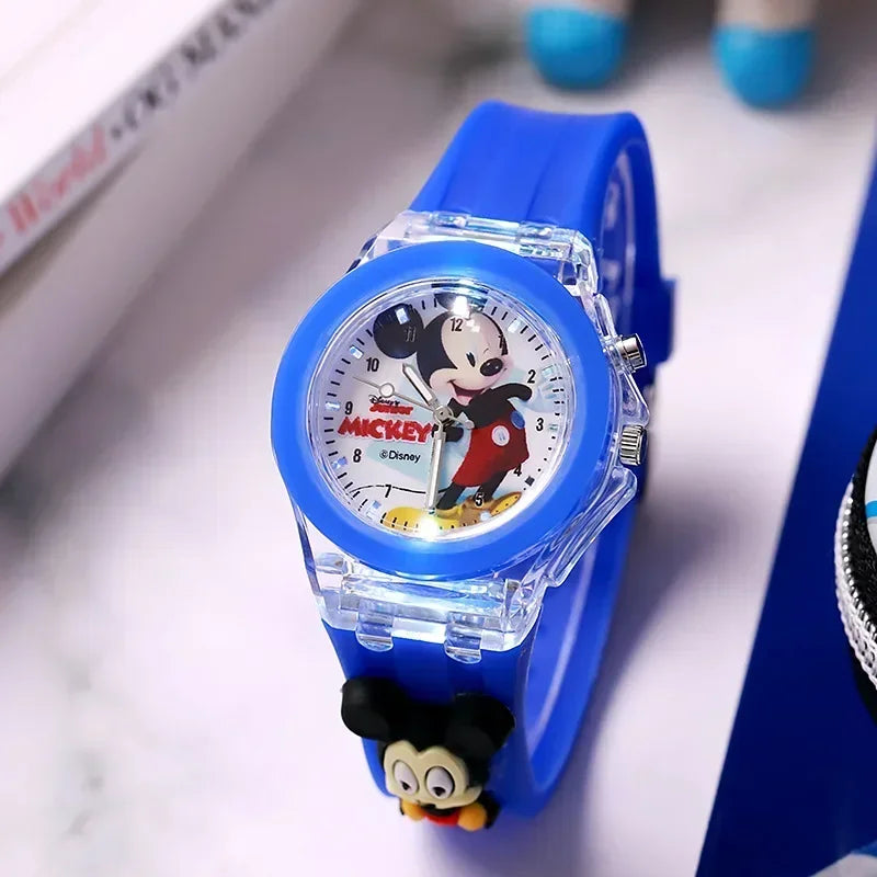 Disney Mickey Children Watches Girls Color Light Source Silicone Princess Elsa Kids Watch Boys Gift Wrist Clock