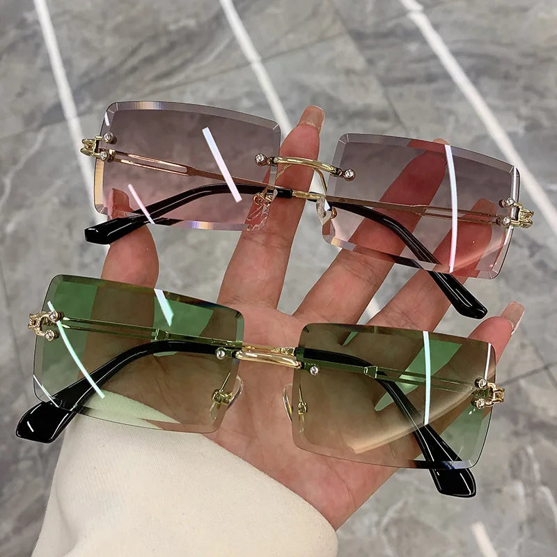 New Borderless Rectangle Sunglasses Women's Metal Square Fashion Sun Glasses Women's Summer Travel Eyewear UV400 Gafas De Sol