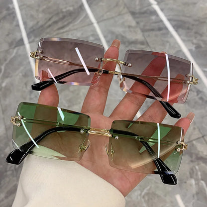 New Borderless Rectangle Sunglasses Women's Metal Square Fashion Sun Glasses Women's Summer Travel Eyewear UV400 Gafas De Sol