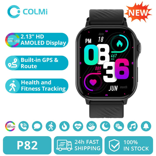 2025 COLMI P82 GPS Smart Watch 2.13" AMOLED HD Display Built-in GPS  Make/Receive Phone Calls Smartwatch For Men Women