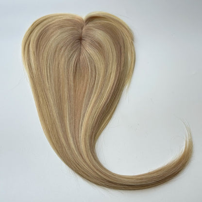 Hair Topper With Bangs Women 100% Human Hair Wigs Clip In Hairpieces Blonde Natural Straight Hair Topper Silk Base 35cm