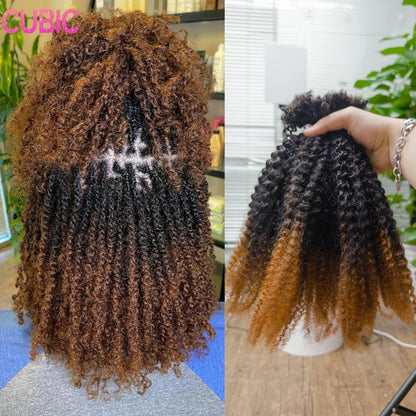 4C Kinky Twist Crochet Braiding Hair 100% Human Hair Dreadlocks Extensions 16" Curly Human Hair QVR Afro Kinky Bulk Hair T1B-30#
