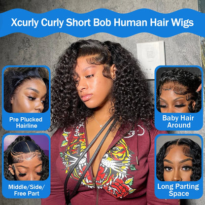 Xcurly Curly Short Bob Human Hair Wigs 13x4 13X6 HD Lace Frontal Wig Brazilian Deep Wave 5x5 Closure Wig For Women Pre Plucked