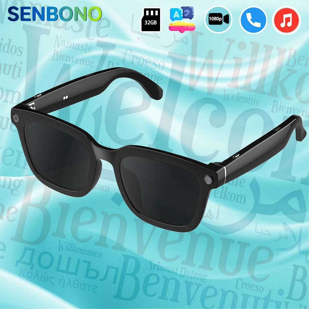 SENBONO 2025 AI Smart Glasses HD 1080P Camera Polarized Sunglasses Mini Camera Video Recorder 5MP Camera | Real-Time Translation