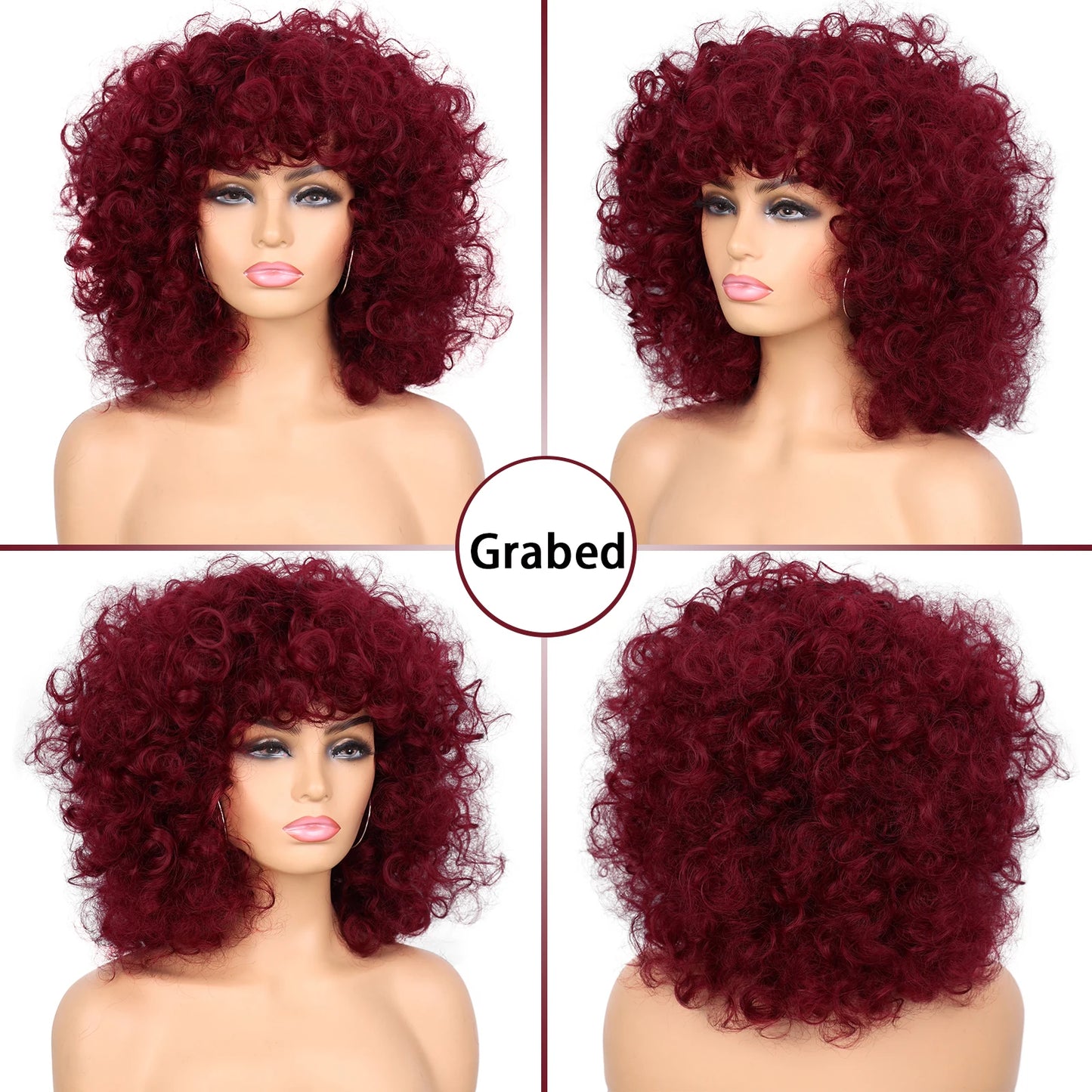 Synthetic Short Loose Curly Wigs Afro Wig Half Short Wigs for Black Women Weave Curly Wigs with Bangs Curly Hair Wig