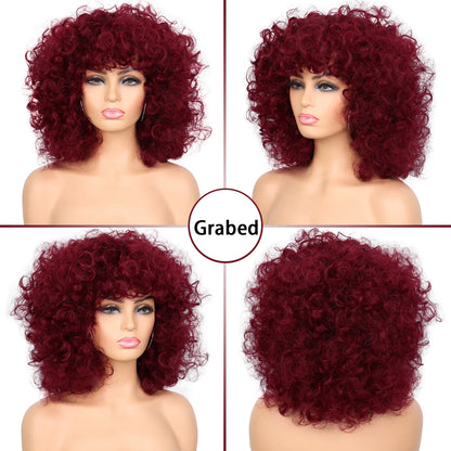 Synthetic Short Loose Curly Wigs Afro Wig Half Short Wigs for Black Women Weave Curly Wigs with Bangs Curly Hair Wig