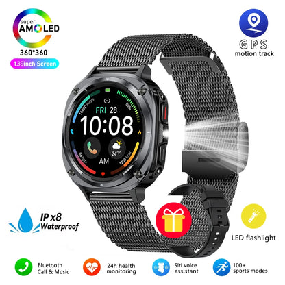 2025 New Watch 7 Ultra Men Smart Watch GPS Heart Rate Blood Oxygen Monitoring AMOLED Voice Call IPX8 LED Flashlight Smartwatch