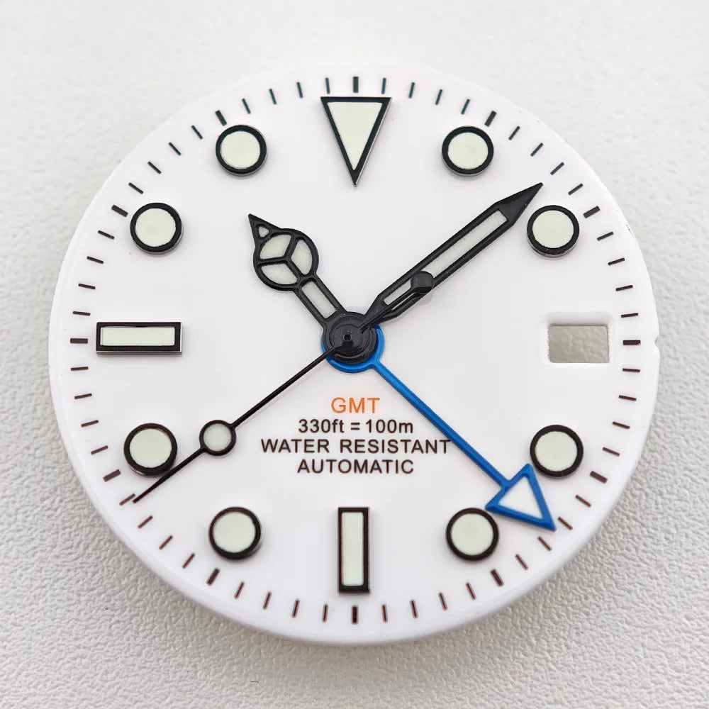 29mm White/Black Sterile Dial Watch GMT Hands Fit NH34Movement Watch parts Custom LOGO Luminous Watch Dial Parts Accessories