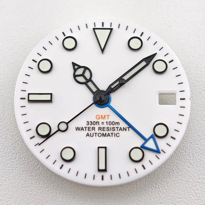 29mm White/Black Sterile Dial Watch GMT Hands Fit NH34Movement Watch parts Custom LOGO Luminous Watch Dial Parts Accessories