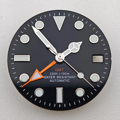 29mm White/Black Sterile Dial Watch GMT Hands Fit NH34Movement Watch parts Custom LOGO Luminous Watch Dial Parts Accessories