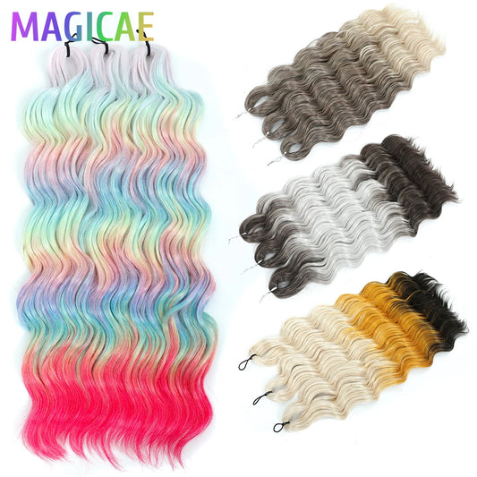 Anna 3Pcs 24Inch 300G Ombre Yellow Rainbow Water Deep Wave Crochet Braids Sliver White Synthetic Hair Extension Body Wavy Twist
