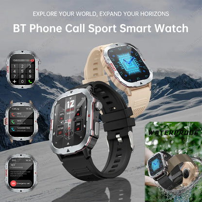 New 2.19'' AMOLED Screen BT Call Smartwatch Heart Rate Monitor IP68 5ATM Outdoor Sports Fitness Tracker Military Smart Watch Men