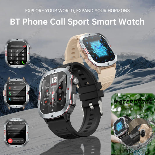 New 2.19'' AMOLED Screen BT Call Smartwatch Heart Rate Monitor IP68 5ATM Outdoor Sports Fitness Tracker Military Smart Watch Men