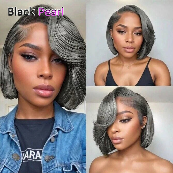 Sleek Yaki Straight Gray Hair Bundles Brazilian Hair Weave Bundles Silver Grey  #44 #34 51# For Black Remy Human Hair Extensions