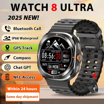 2025 New Watches 8 Ultra GPS Track Smart Watch Men Amoled Screen Heart Rate BT Call NFC Sports IP68 Waterproof Smartwatch Woman