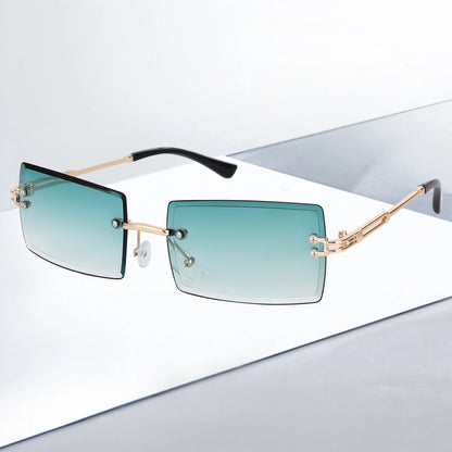 Vintage Fashion New Sunglasses Rimless Frameless Rectangle Shades Gradient UV400 Summer Traveling Sun Glasses for Women