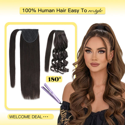 Yelo Ponytail Human Hair Wrap Around Brazilian Straight Ponytail 100% Remy Human Hair MagicTie Ponytail Extension Clip Horsetail