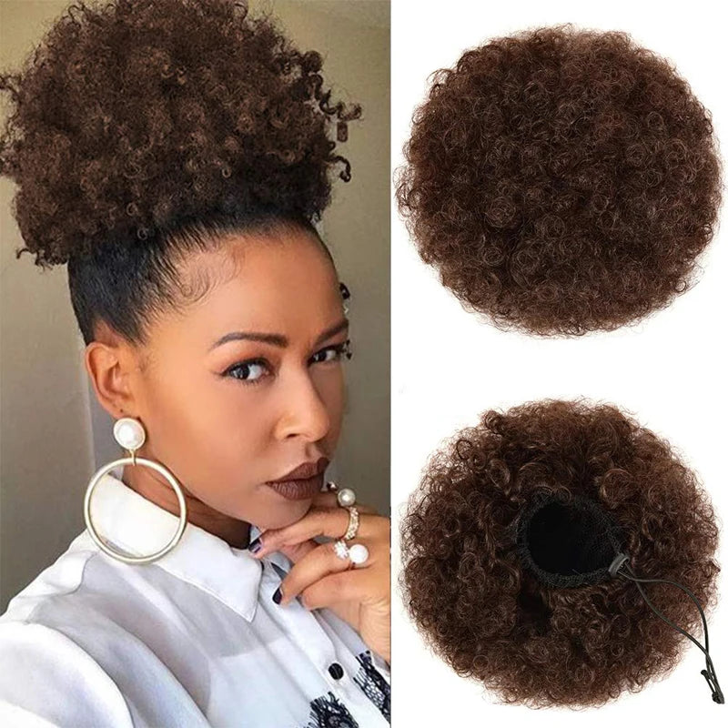 Afro Puff Drawstring Ponytail Human Hair Brazilian Kinky Curly Drawstring Ponytail Afro Puff Bun Chignon Accessories
