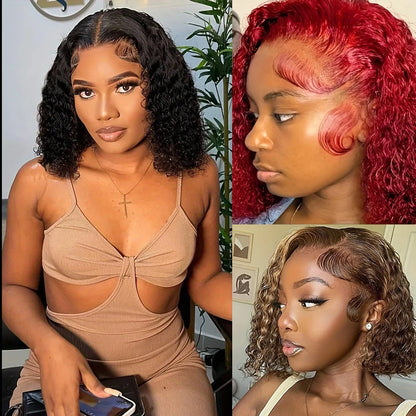 13X4 Bob Hot Selling colors 200% Water Wave Black Lace Frontal Human Hair Wig 99J Burgundy 4/350 4/27 Transparent Bob Front Wig