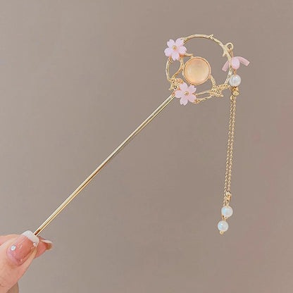 Light Luxury Flower Hairpin For Women Chinese Style Floral Butterfly Tassel Hair Stick Elegant Metal Jewelry Hairpin Hair Clips