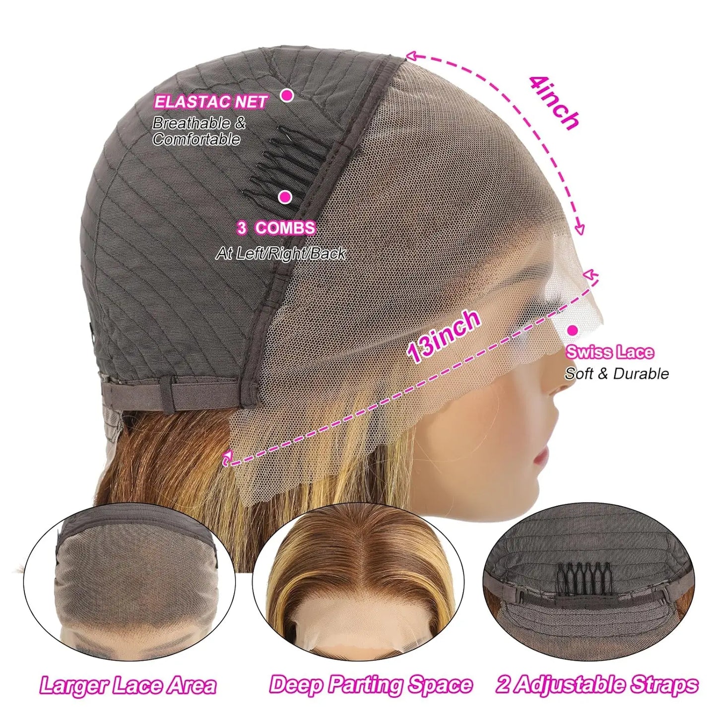 P4/27 Straight Short Bob Wig Human Hair Highlight Blonde Lace Front Wigs 13x4 HD Transparent Lace Frontal Wig For Black Women