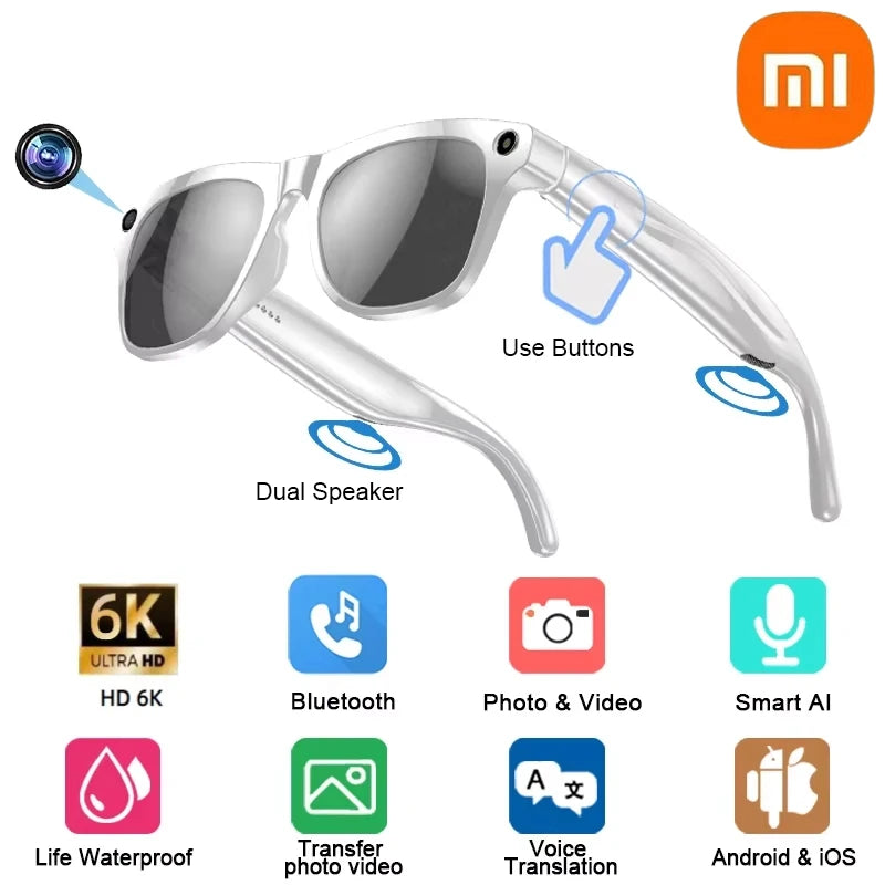 Xiaomi 6K HD AI Smart Camera Glasses 100MP 260mAh Long-lasting Battery Voice Assistant Control Music Calling Sport Smart Glasses